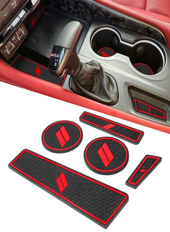 REMOCH Cup Holder Inserts for Dodge Durango Accessories 2021 2022 2023 2024 2025 2026 Center Console Mat Custom Fit Silicone Cup Liners Pads Interior Decoration (5pcs/Set, Red) - Image 1